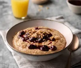 Oat, Bran and Quinoa Porridge with Blueberry Compote