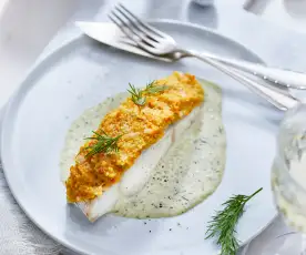 Pollock with Potato and Squash Crust with Chablis Sauce