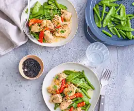 Dinde marinée au miel et légumes verts