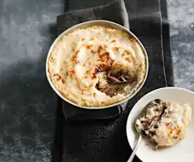 Gratin de céleri aux poires et au canard