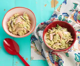 Orzo with Salmon, Green Beans and Avocado Sauce