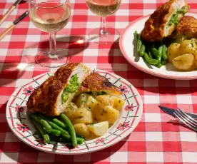 Chicken Kievs with Potato Salad and Green Beans