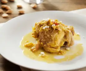 Chicken with egg and almond sauce