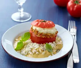 Stuffed Tomatoes with Rice and Cashew & Basil Sauce