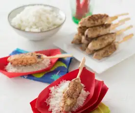 Chicken skewers and rice