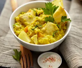 Curry-Hirsotto mit Huhn und Ananas