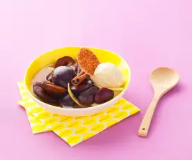 Soupe de prunes et glace à la cannelle