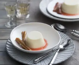 Panna cotta with rhubarb topping (George Calombaris)