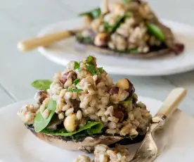 Herbed mushrooms with pearl barley and roasted hazelnuts