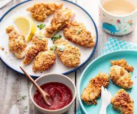 Baby-friendly Quinoa-coated Chicken Goujons with Homemade Tomato Ketchup