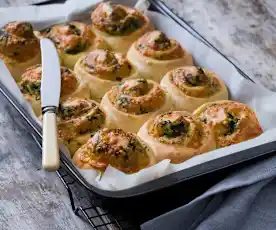 Three cheese spinach scrolls