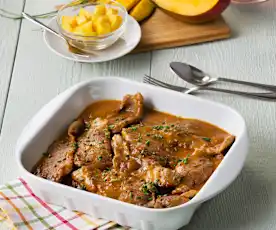 Presa de cerdo con salsa de mango