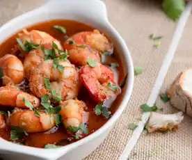 Langostinos en salsa caramelizada de coco