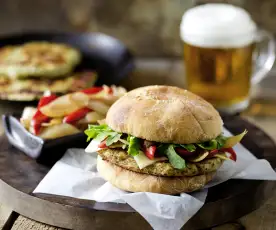Turkey burgers with caramelised onion and capsicum