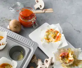 Muffins de beicon y portobellos a la pizzaiola