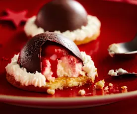 Dôme, chocolat, citron et coulis de framboises