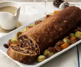 Seitan Roulade with Cranberry Stuffing and Vegan Gravy