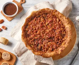 Bourbon Pecan Pie with Cinnamon Roll Crust