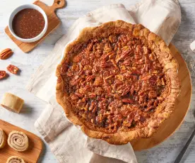 Bourbon Pecan Pie with Cinnamon Roll Crust