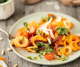 Carrot Noodles and Carrot Top Pesto