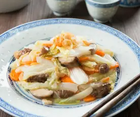 Kai yang bai cai (braised cabbage with mushrooms)