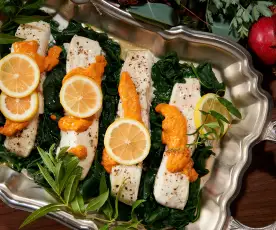 Steamed Halibut with Romesco Sauce (Bill Yosses)
