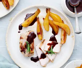 Sous-Vide Pork Chops, Pears and Chocolate Sauce
