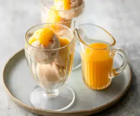 Rice Pudding Ice Cream with Peach Coulis