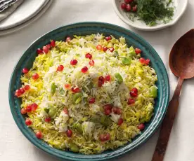 Persischer Dill- und Limabohnen-Reis mit Granatapfel
