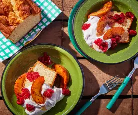 Summer Fruit with Whipped Cream and Sponge Cake