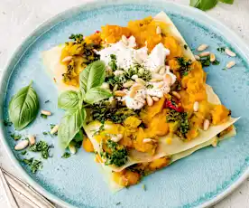 Lasanha de abóbora e couve kale sem forno