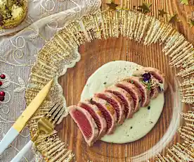 Tranci di tonno sottovuoto e crema di topinambur