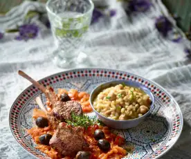 Lammkoteletts in Tomaten-Zwiebel-Sauce mit Weizen-Pilav - Keşkekli Pirzola Yahni