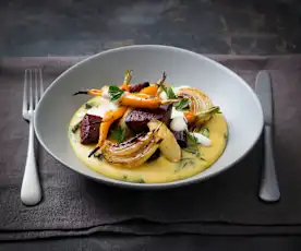 Roasted vegetables with horseradish cream