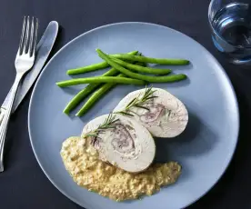 Turkey roulade with pancetta and porcini sauce