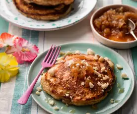 Fluffy Hawaiian Pancakes with Pineapple Sauce
