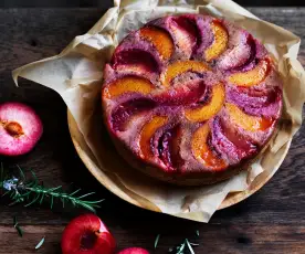 Peach and plum upside-down cake