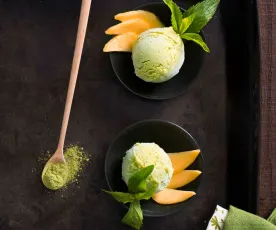 Matcha and mango frozen yoghurt