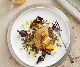 Duck confit with lentil & orange salad