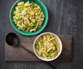 Brussels sprouts pasta with hazelnut dressing