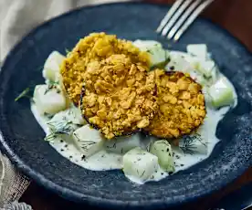 Knusprige Melanzani auf Creme-Kohlrabi
