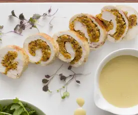 Turkey breast roulade with apricot and hazelnut stuffing