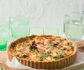 Beetroot, feta and spinach quiche