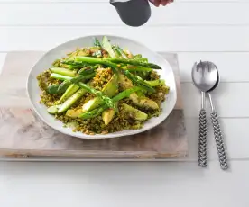 Freekeh salad with pickled avocado