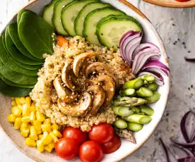Bowl vegetariano con quinoa (Cocción de arroz)
