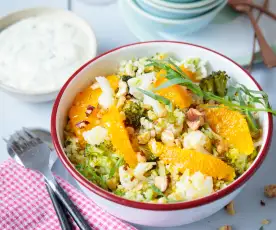 Salade de boulgour, chou-fleur et brocoli en deux textures