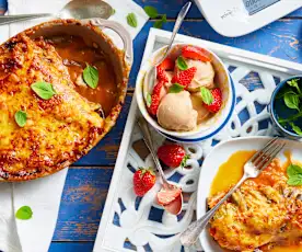 Aubergine en Comté kaasgratin - Frozen yoghurt met aardbeien en basilicum