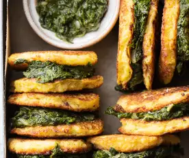 Potato fritter burgers with spinach