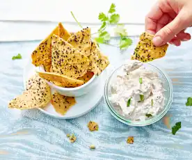 Chips aux graines et rillettes de thon au citron vert