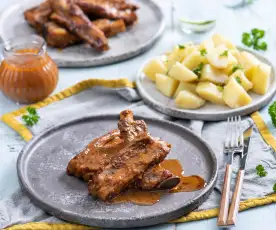 Slow cooked ribs in smoked paprika barbecue sauce